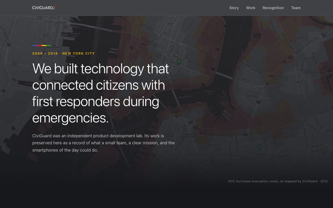 The front page of civiguard&rsquo;s website