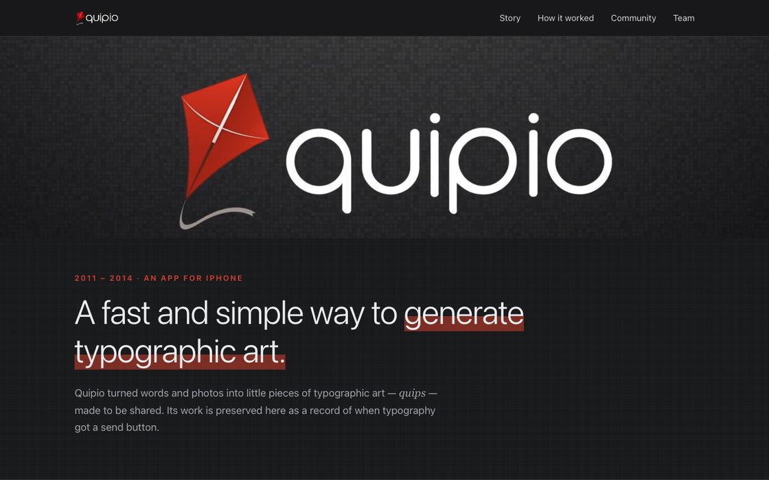 The front page of quipio&rsquo;s website